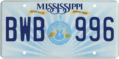 MS license plate BWB996