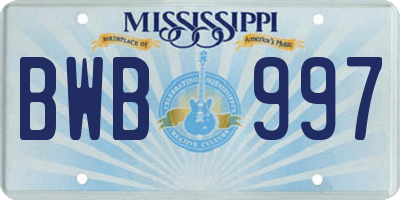 MS license plate BWB997