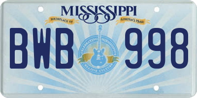 MS license plate BWB998