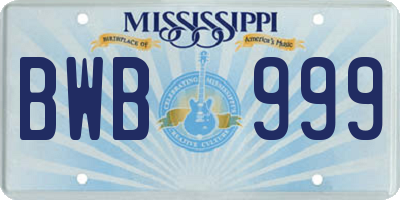 MS license plate BWB999