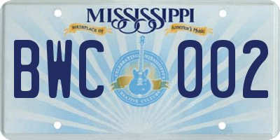 MS license plate BWC002