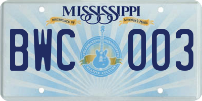MS license plate BWC003
