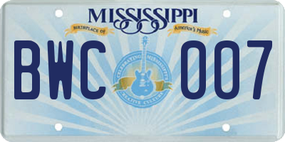 MS license plate BWC007