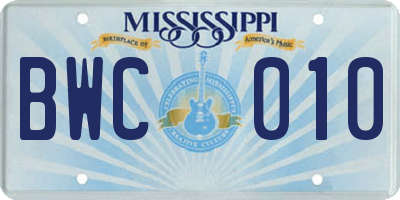 MS license plate BWC010