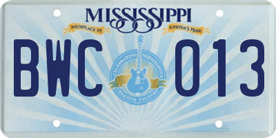 MS license plate BWC013