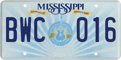 MS license plate BWC016