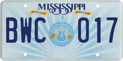 MS license plate BWC017