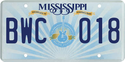 MS license plate BWC018