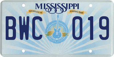 MS license plate BWC019
