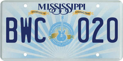 MS license plate BWC020
