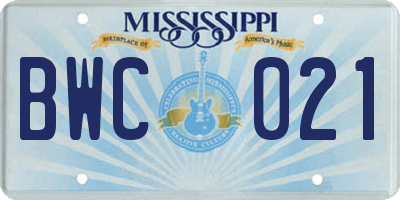 MS license plate BWC021