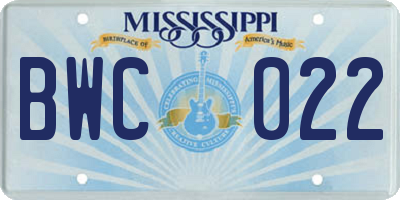 MS license plate BWC022