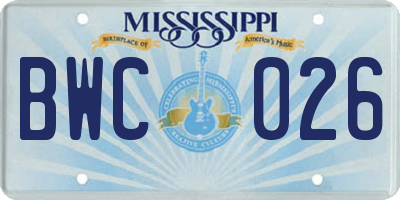 MS license plate BWC026