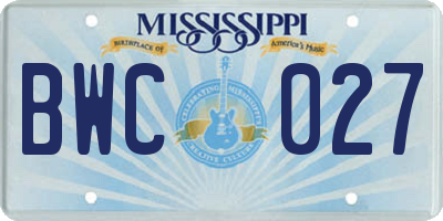 MS license plate BWC027