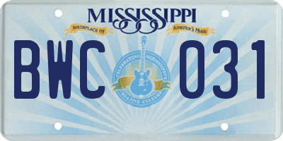 MS license plate BWC031
