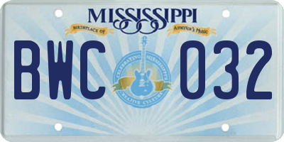 MS license plate BWC032