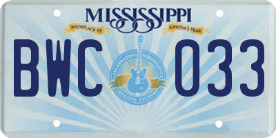 MS license plate BWC033