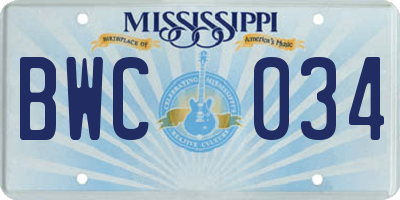 MS license plate BWC034