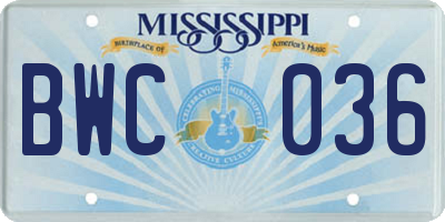 MS license plate BWC036