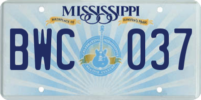 MS license plate BWC037