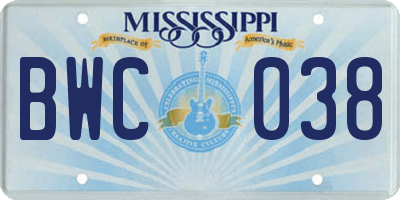 MS license plate BWC038