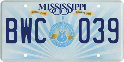 MS license plate BWC039