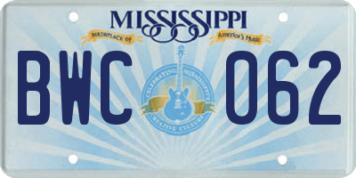 MS license plate BWC062