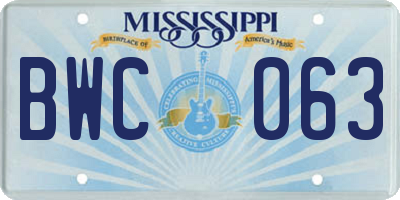MS license plate BWC063