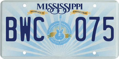 MS license plate BWC075