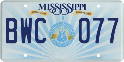 MS license plate BWC077