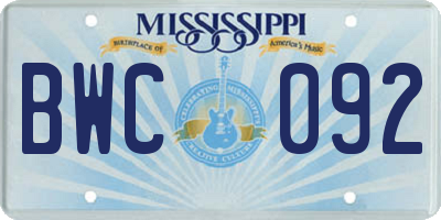MS license plate BWC092