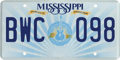 MS license plate BWC098