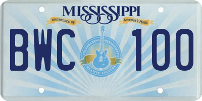 MS license plate BWC100