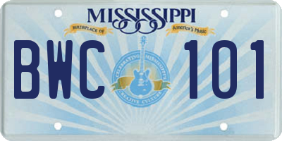 MS license plate BWC101