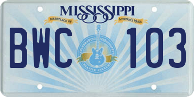 MS license plate BWC103