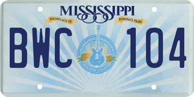 MS license plate BWC104