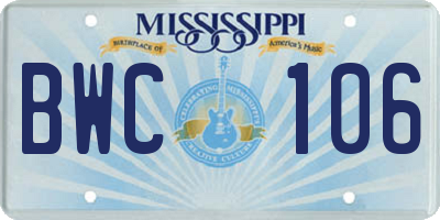 MS license plate BWC106