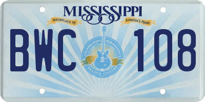 MS license plate BWC108