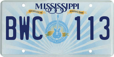 MS license plate BWC113