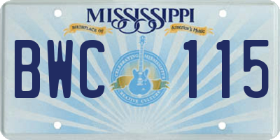 MS license plate BWC115
