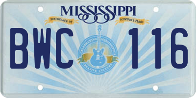 MS license plate BWC116