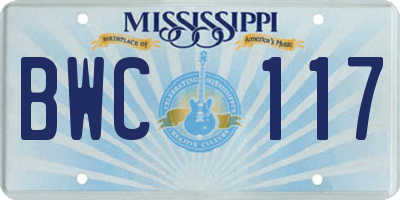MS license plate BWC117