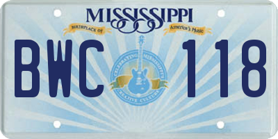 MS license plate BWC118