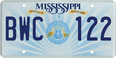 MS license plate BWC122