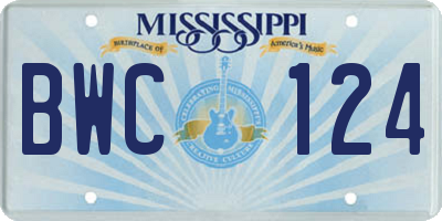 MS license plate BWC124