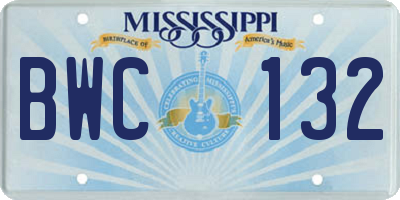 MS license plate BWC132