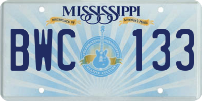 MS license plate BWC133