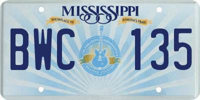 MS license plate BWC135