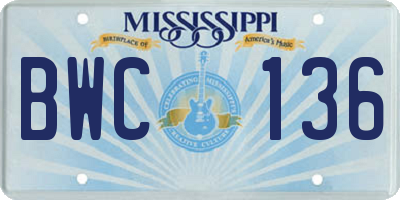 MS license plate BWC136