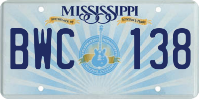 MS license plate BWC138
